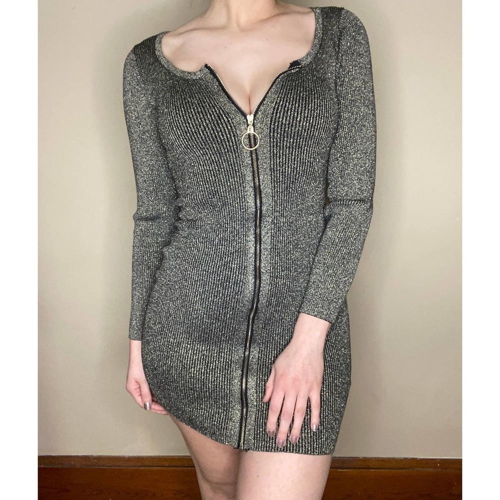 Sexy Y2K Black Gold Glittery Sparkle Dress XL